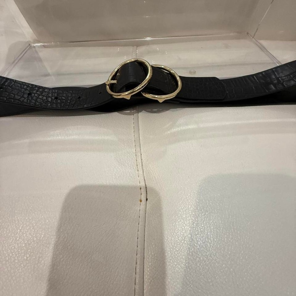 TALLY WEiJL Black Faux‎ Croc Embossed Wide Belt Double Ring Gold Buckle